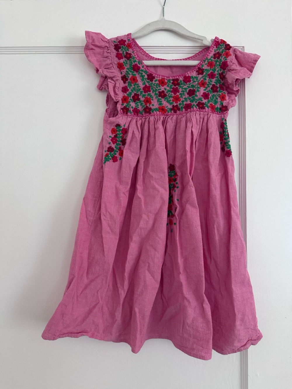 Pink Chicken Pink Floral-Embroidered Cotton Dress